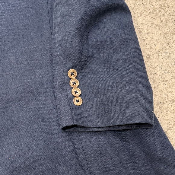 Men’s Linen/Cotton Navy Double-Breasted Blazer 44S - Picture 12 of 13